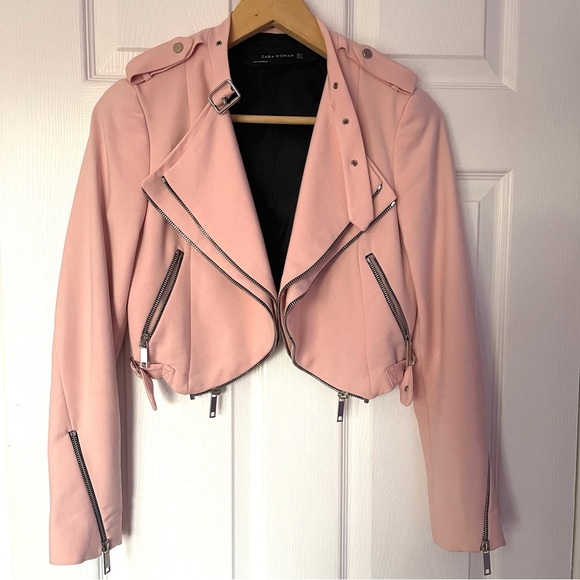 Zara Women's Pink Cropped Moto Jacket, Size S - Picture 3 of 8
